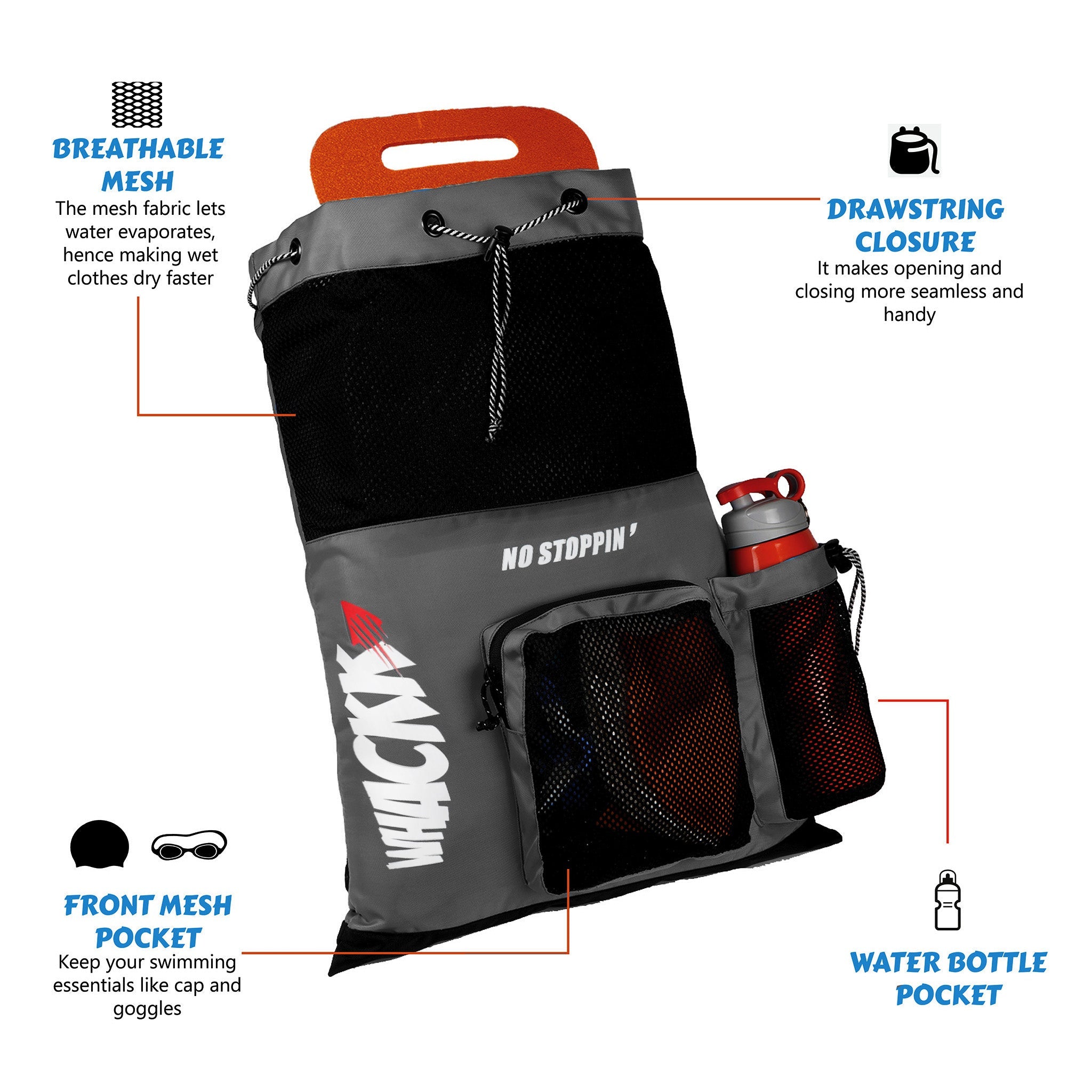 Aqua Grey Unisex Swimming Bag |Water Sports |Dry Bags |Wet Pocket |Accessories |Beach Bag |Storage Swim Gym Gears |Drawstring Backpack |Netball Backpack | Pocket for Cap and Goggles