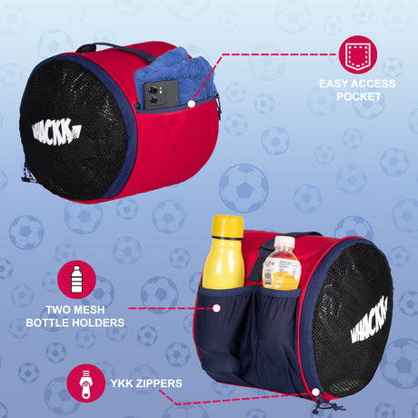 Kick Soccer Red Navy Football Equipment Bags|Basketball Volleyball Bags |Adjustable Strap Backpack |Easy Access Pocket Mesh Bottle Holders | Ball Bag |Kitbag |Bag