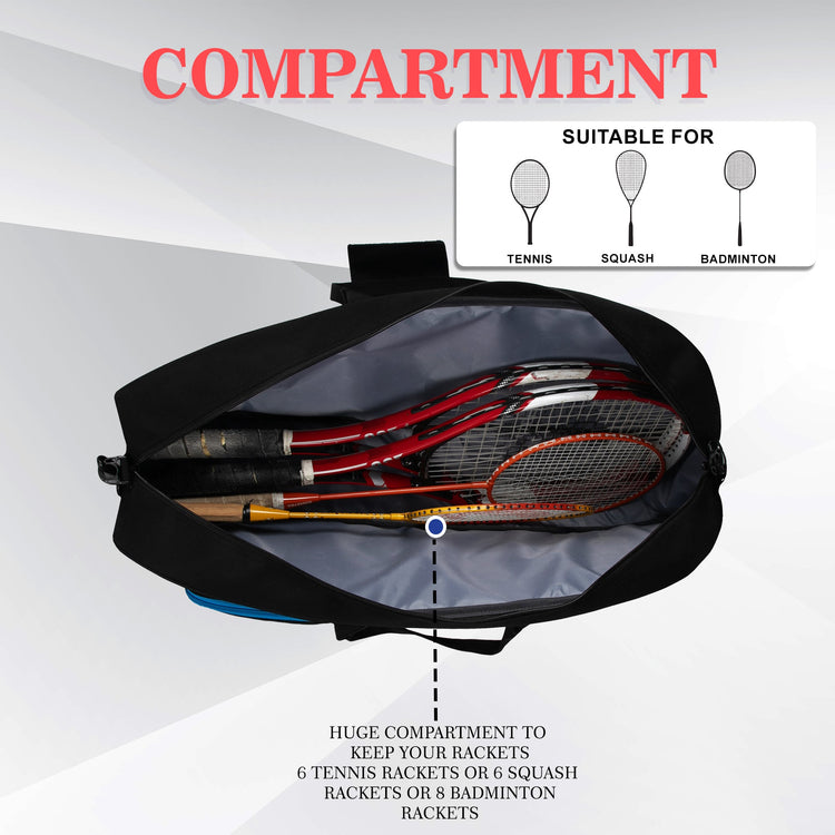 Drive Red Black | Unisex Lightwieght Tennis Badminton Squash Equipment Cover Kit Bag Shoe Pocket | Air Ventilated Pocket for Wet Clothes | 4T 6B Racket | Backpack & Duffel