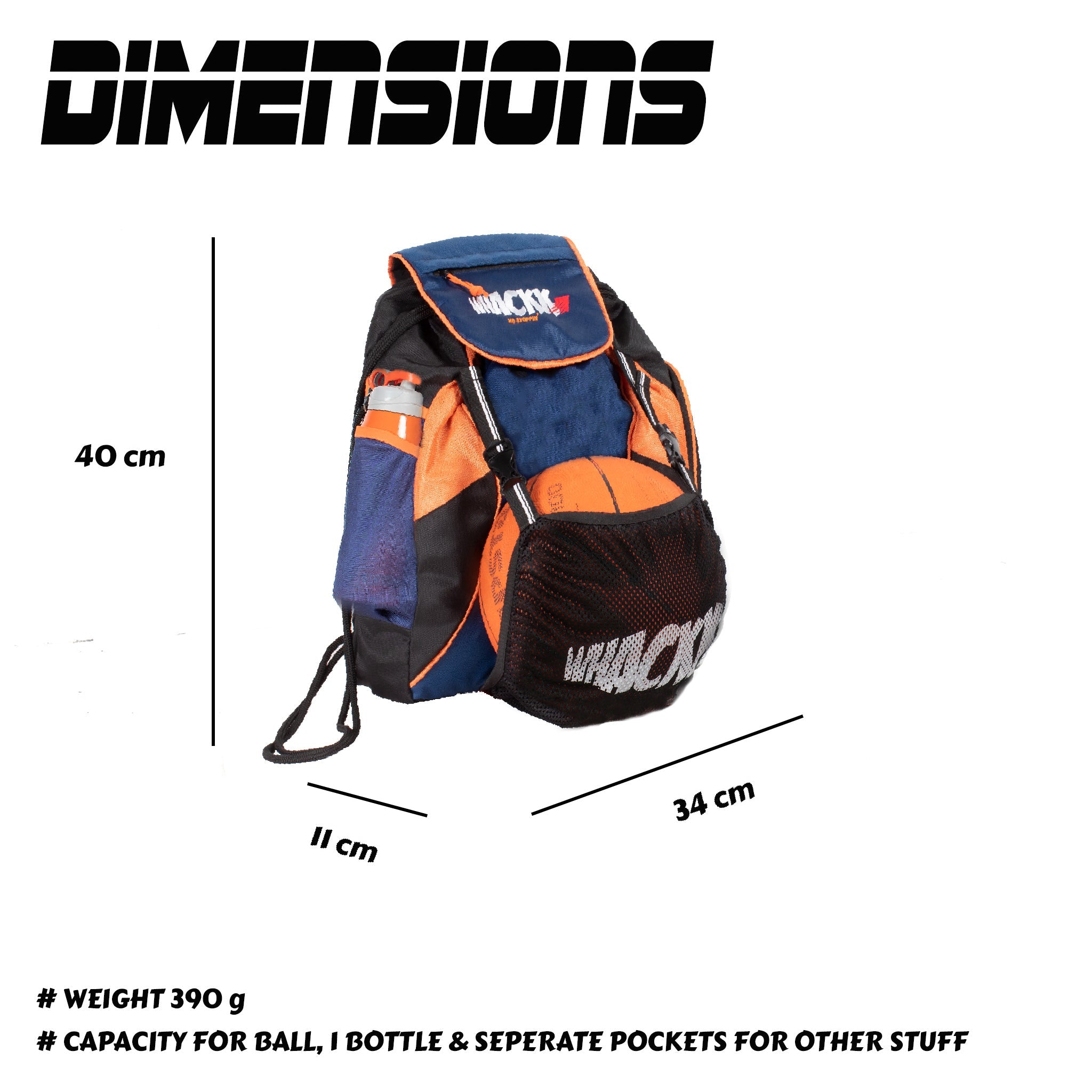 Storm Soccer Navy Orange Football Equipment Bag | Sports Men Boys Drawstring Backpack | Mobile Bottle Holder Pocket | Gym Bag