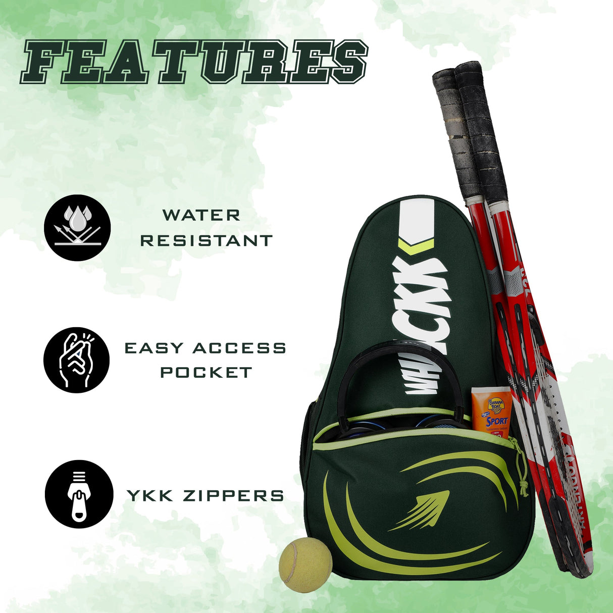 Ace Green 28L Unisex Lightweight Stylish Tennis Badminton Squash Equipment Kit Bag |Shuttle Bag |Shoe Pocket|Backpack Style|Spacious Storage Compartment|Rackets Tennis-6 Badminton-8