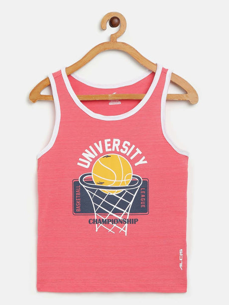 Alcis Boys Coral Pink Navy Basketball Print Round Neck Outdoor T-shirt | Alcis