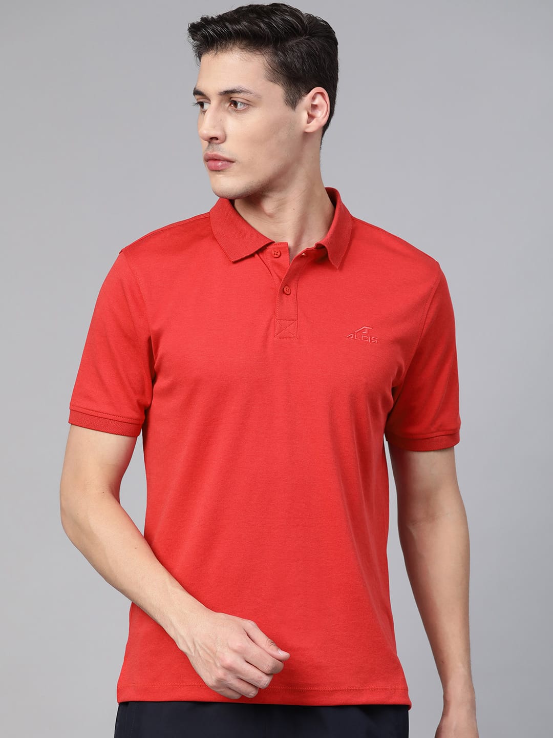 Alcis Men Red Solid Polo Collar T-shirt