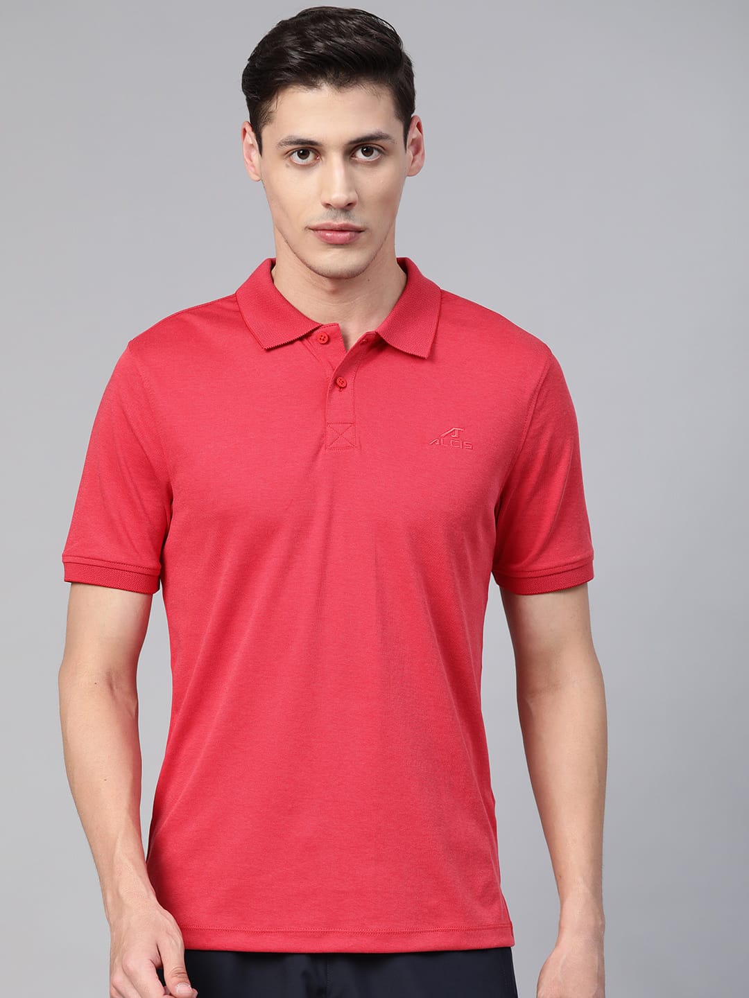 Alcis Men Red Solid Polo Collar T-shirt
