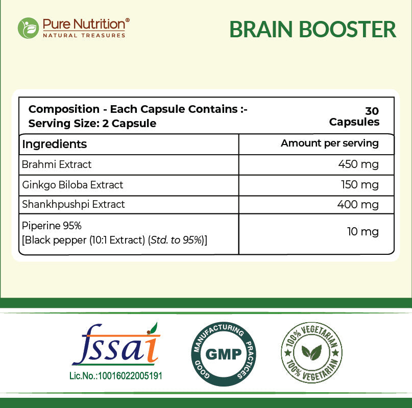 Plant-Based Brain Boost  Brahmi, Ginkgo Biloba & Shankhpushpi | Focus & Clarity