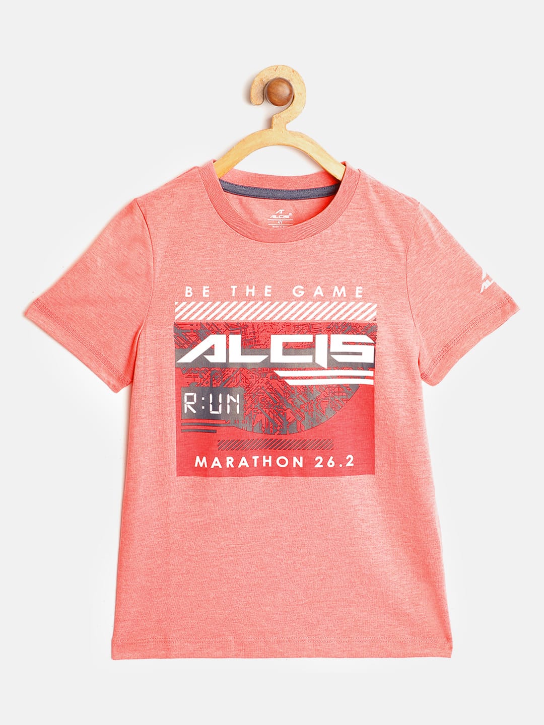 Alcis Boys Peach-Coloured & Red Brand Logo Print Round Neck T-shirt