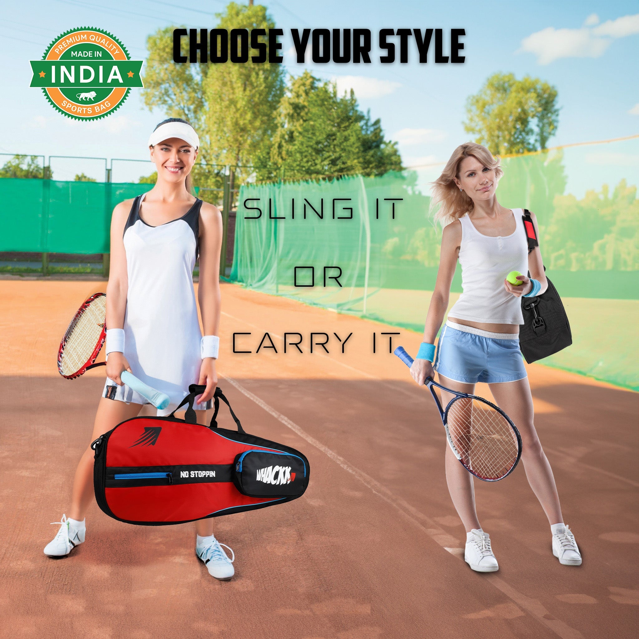 Drive Red Black | Unisex Lightwieght Tennis Badminton Squash Equipment Cover Kit Bag Shoe Pocket | Air Ventilated Pocket for Wet Clothes | 4T 6B Racket | Backpack & Duffel