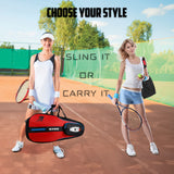 Drive Red Black | Unisex Lightwieght Tennis Badminton Squash Equipment Cover Kit Bag Shoe Pocket | Air Ventilated Pocket for Wet Clothes | 4T 6B Racket | Backpack & Duffel