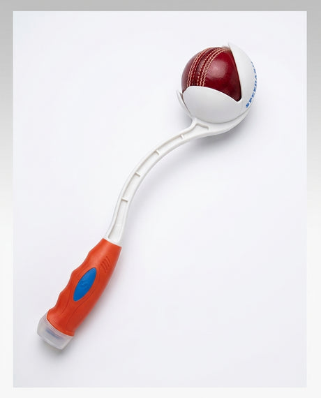 Leverage SpeedArm Ball Thrower - 45-degree overhead view showing the ball surface texture