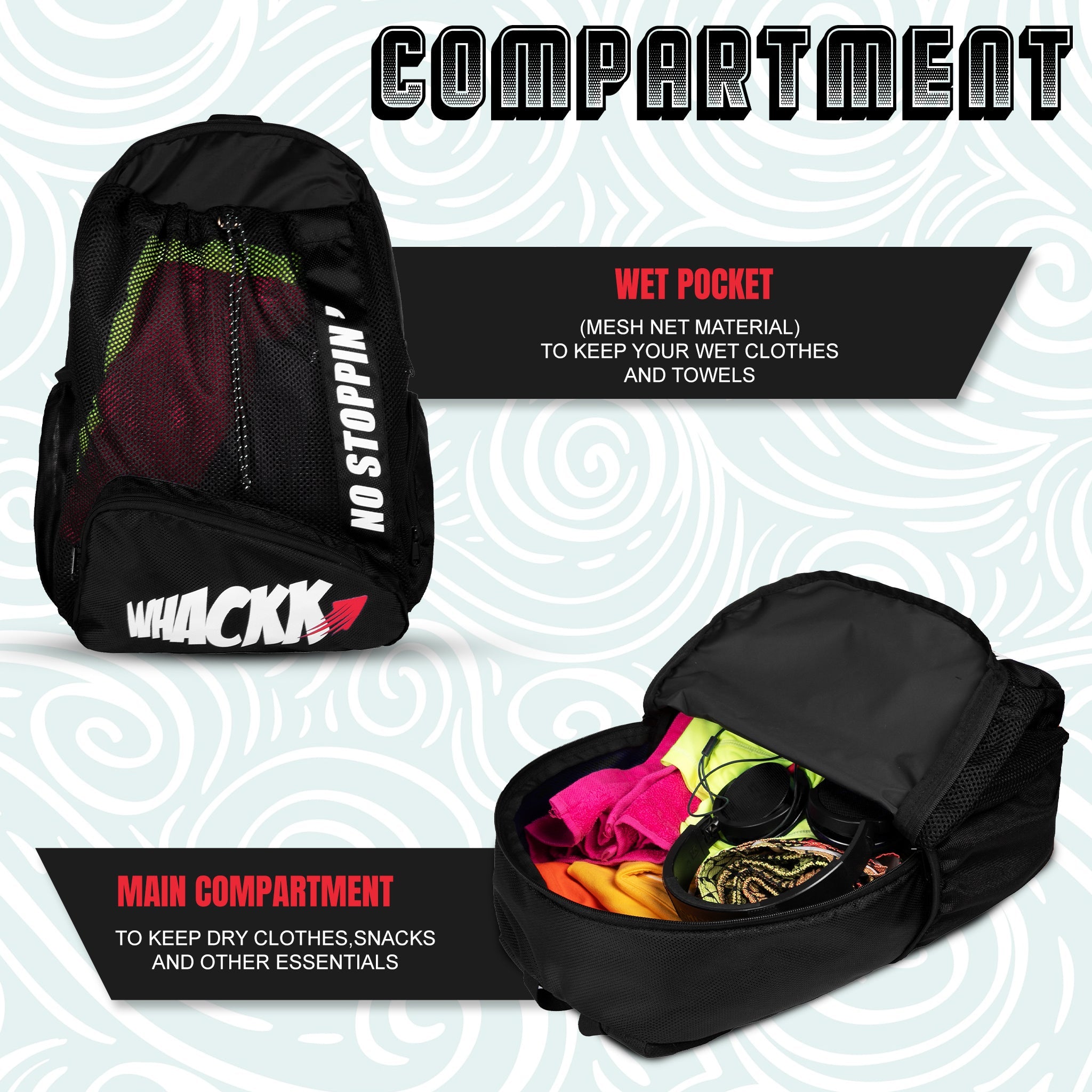 Dolphin Black 26L Unisex Swimming Gym Equipment Backpack |Diving Surfing Sports Bag|Separate Wet Dry Compart|Pocket for Cap & Goggles|Lightweight|Water Resistant|for Men Women