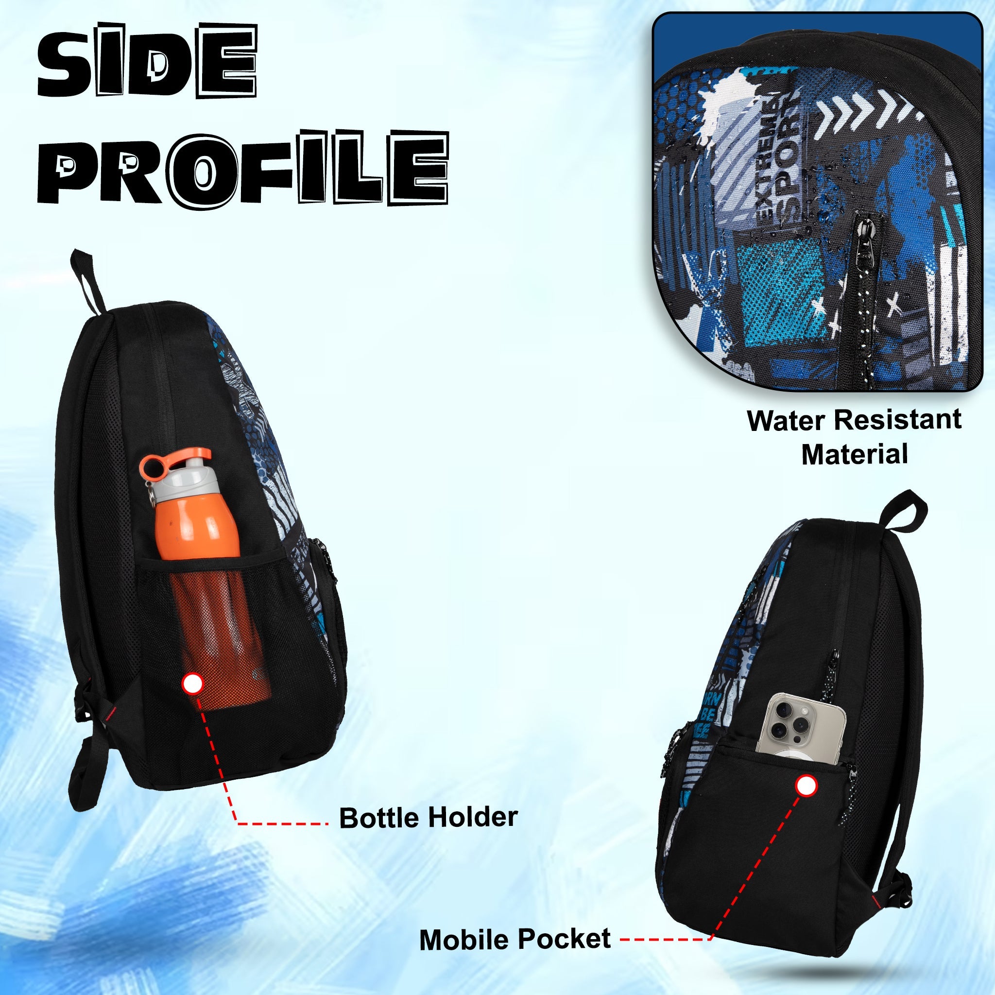 Thunderbolt 28L Blue Printed |Football Basketball Volleyball Equipment Backpack Bag|Kit Bag|Soccer Bag|Boys Kids Adult Men|Mesh Shoe or Ball Pocket|Bottle Holder| Easy Access Pocket