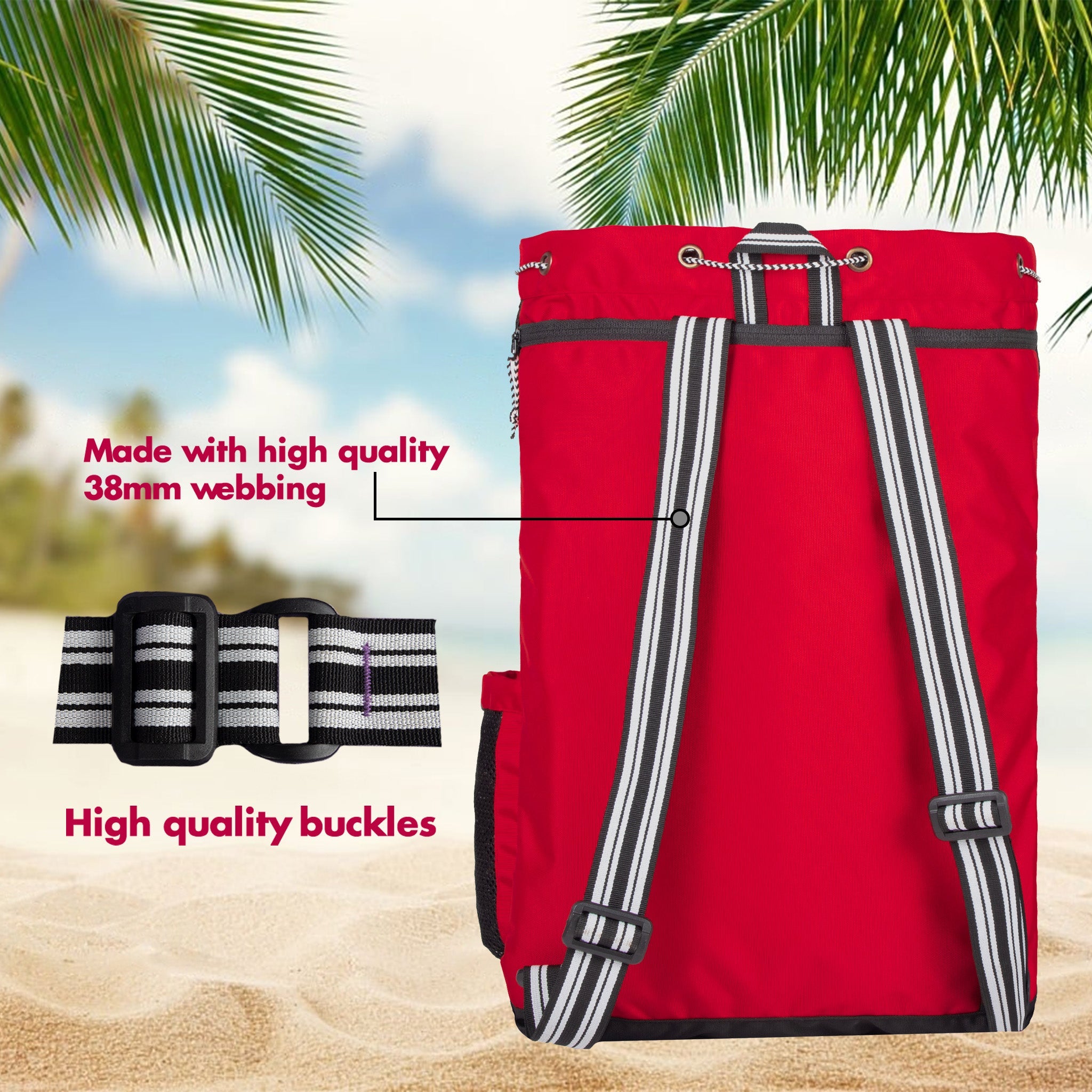 Aqua Red Black Unisex Swimming Equipment Bag|Water Sports|Dry Bags|Wet Pocket|Accessories|Beach Bag|Storage Swim Gym Gears|Drawstring Backpack|Netball Backpack|Pocket for Cap and Goggles