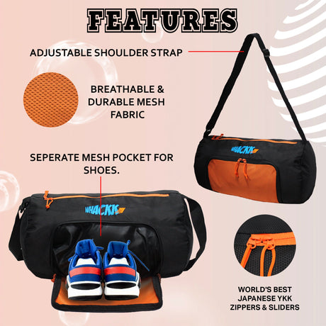 Track Orange 31L|Gym Bags |Fitness Bag| Sports Duffle| Multipurpose Carry Bag |Travel Duffel Bag| Adjustable Strap| Air Ventilated Pocket for Shoes| Unisex| Lightweight| Sports Kit| Kitbag| for Men Women