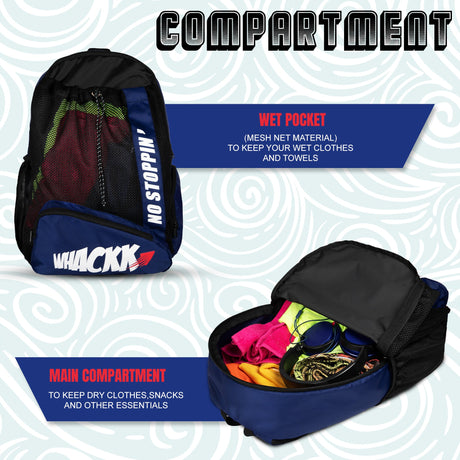 Dolphin Navy Black 26L Unisex Swimming Gym Equipment Backpack |Diving Surfing Sports Bag|Separate Wet Dry Compart|Pocket for Cap & Goggles|Lightweight|Water Resistant|for Men Women
