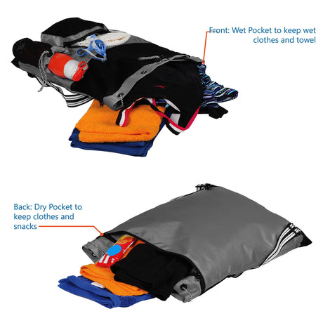 Aqua Grey Unisex Swimming Bag |Water Sports |Dry Bags |Wet Pocket |Accessories |Beach Bag |Storage Swim Gym Gears |Drawstring Backpack |Netball Backpack | Pocket for Cap and Goggles