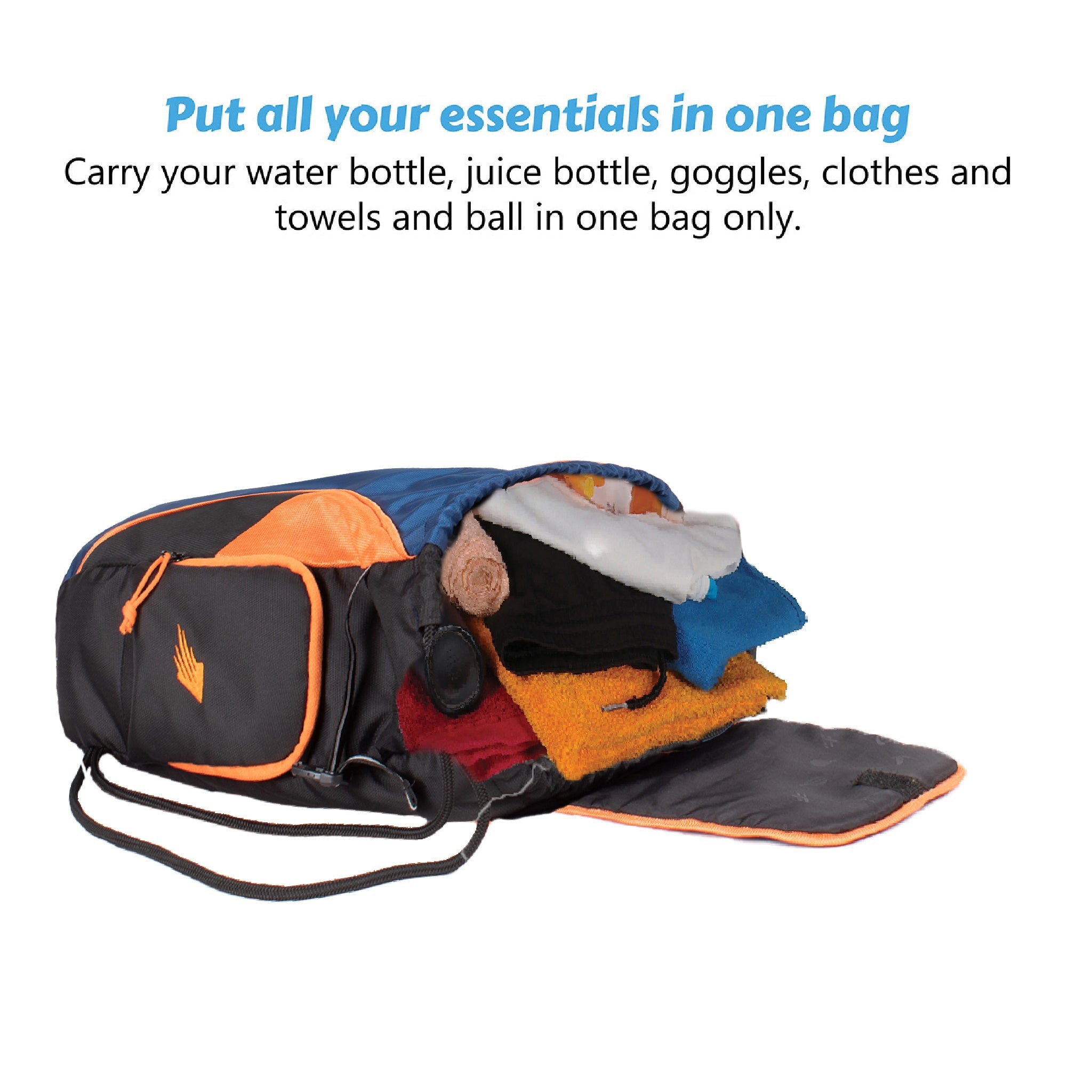 Storm Soccer Navy Orange Football Equipment Bag | Sports Men Boys Drawstring Backpack | Mobile Bottle Holder Pocket | Gym Bag