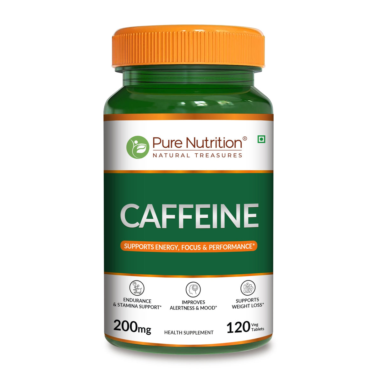 Caffeine 200mg Tablets Energy, Focus & Stamina Support | 120 Veg Tablets - Nutrition by Pure Nutrition