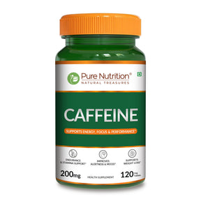 Caffeine 200mg Tablets Energy, Focus & Stamina Support | 120 Veg Tablets - Nutrition by Pure Nutrition