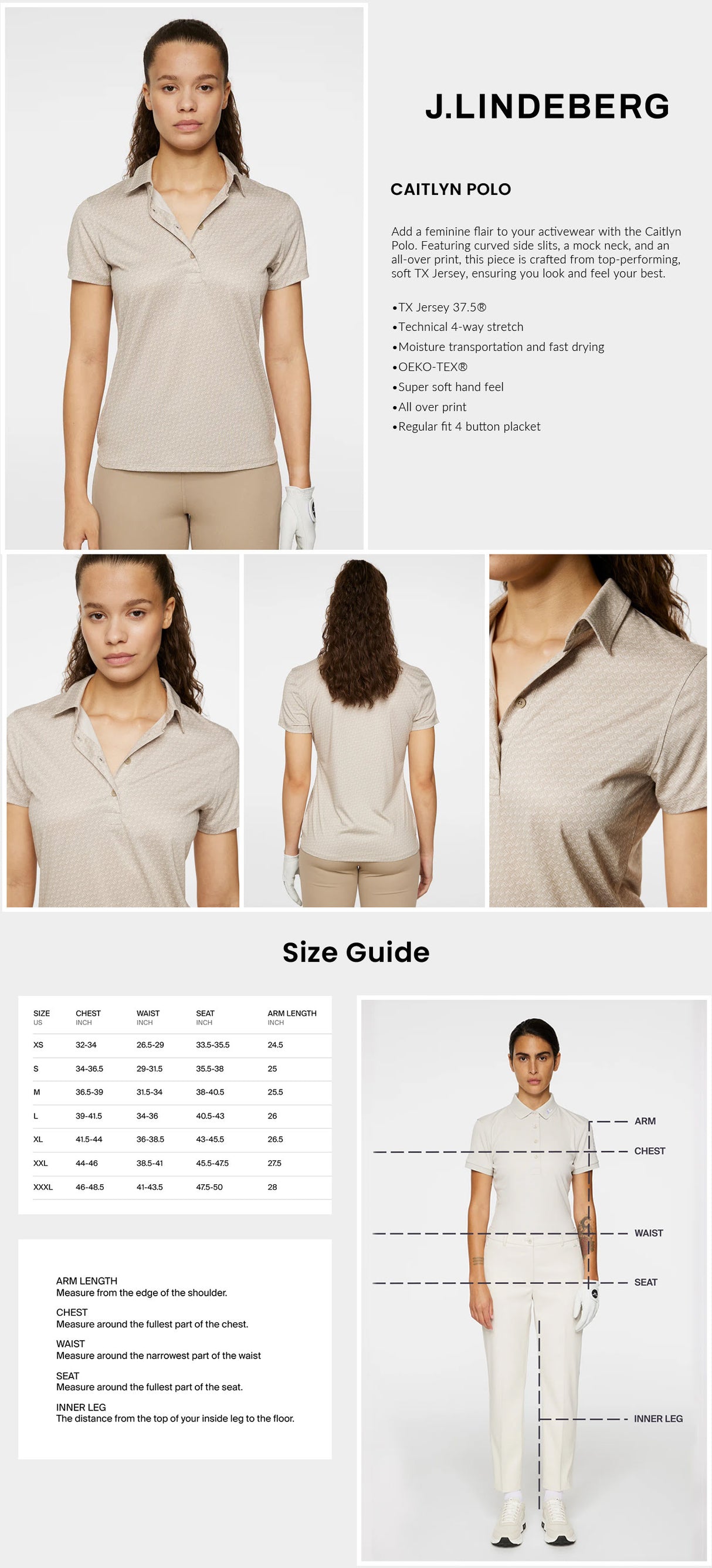 J Lindeberg Women’s Caitlyn Golf Polo - Shadow Bridge Khaki S