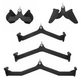 KAKSS Machine Attachments. Black Matte Handles with Universal Attachment for Cable Machines. Pull Down, Press Down, Row, Triceps, Biceps & Lats. Available in 8 Varieties