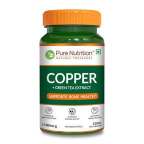 Copper Gluconate Capsules 120 Count  Immunity, Iron & Antioxidant Support - Nutrition by Pure Nutrition