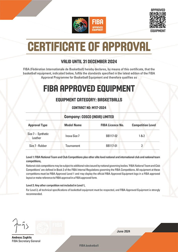 Cosco Tournament S-7 FIBA Level 2 Basketball - Cosco Basketball Equipment