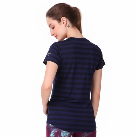 Cotton Stripes Tshirt For Women (Navy Blue)