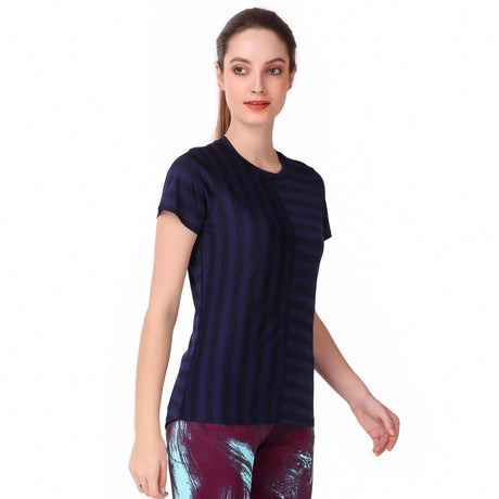 Cotton Stripes Tshirt For Women (Navy Blue)