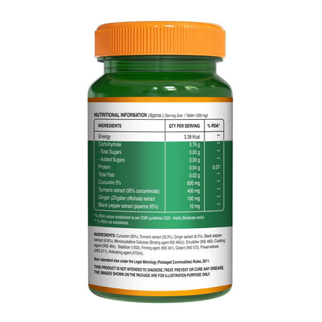 Curcumin Turmeric Extract 1200mg | 95% Curcuminoids & Piperine | 60 Tablets