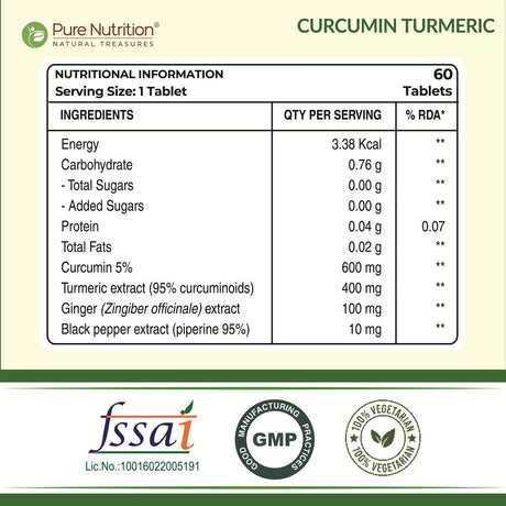 Curcumin Turmeric Extract 1200mg | 95% Curcuminoids & Piperine | 60 Tablets