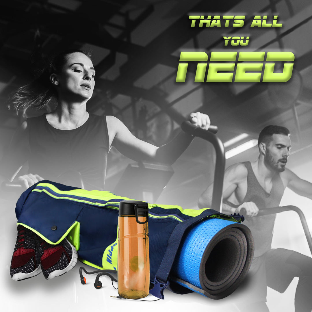 Brute Navy Blue F. Green Unisex Yoga Aerobics Gym Mat Bags Air Ventilated Pocket for Shoes, Front & Top Open, Carry Way with 3-Way Options i.e. Backpack, Holdable or with a Loop