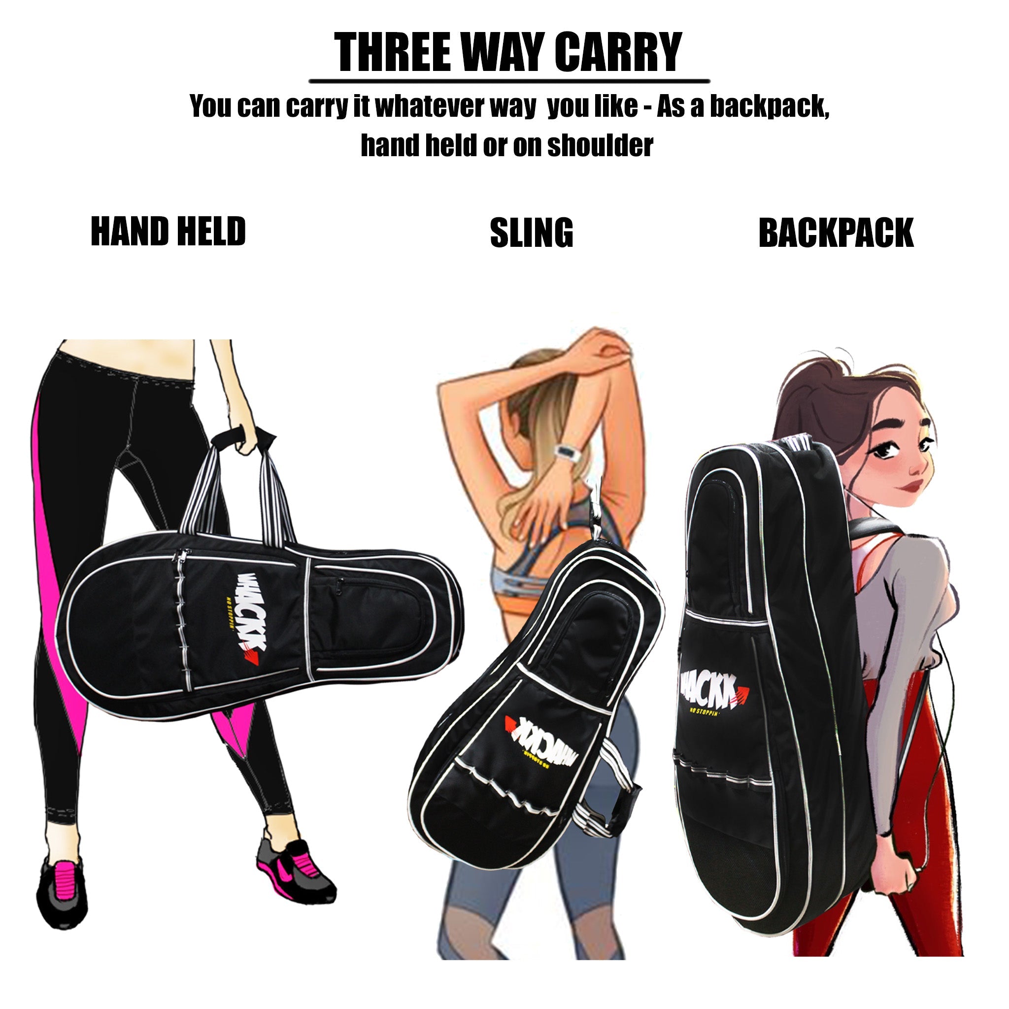 Smash 37L Black | Unisex Lightwieght Tennis Badminton Squash Equipment Cover Kit Bag Shoe Pocket | Air Ventilated Pocket for Wet Clothes | 4T 6B Racket | Backpack & Duffel