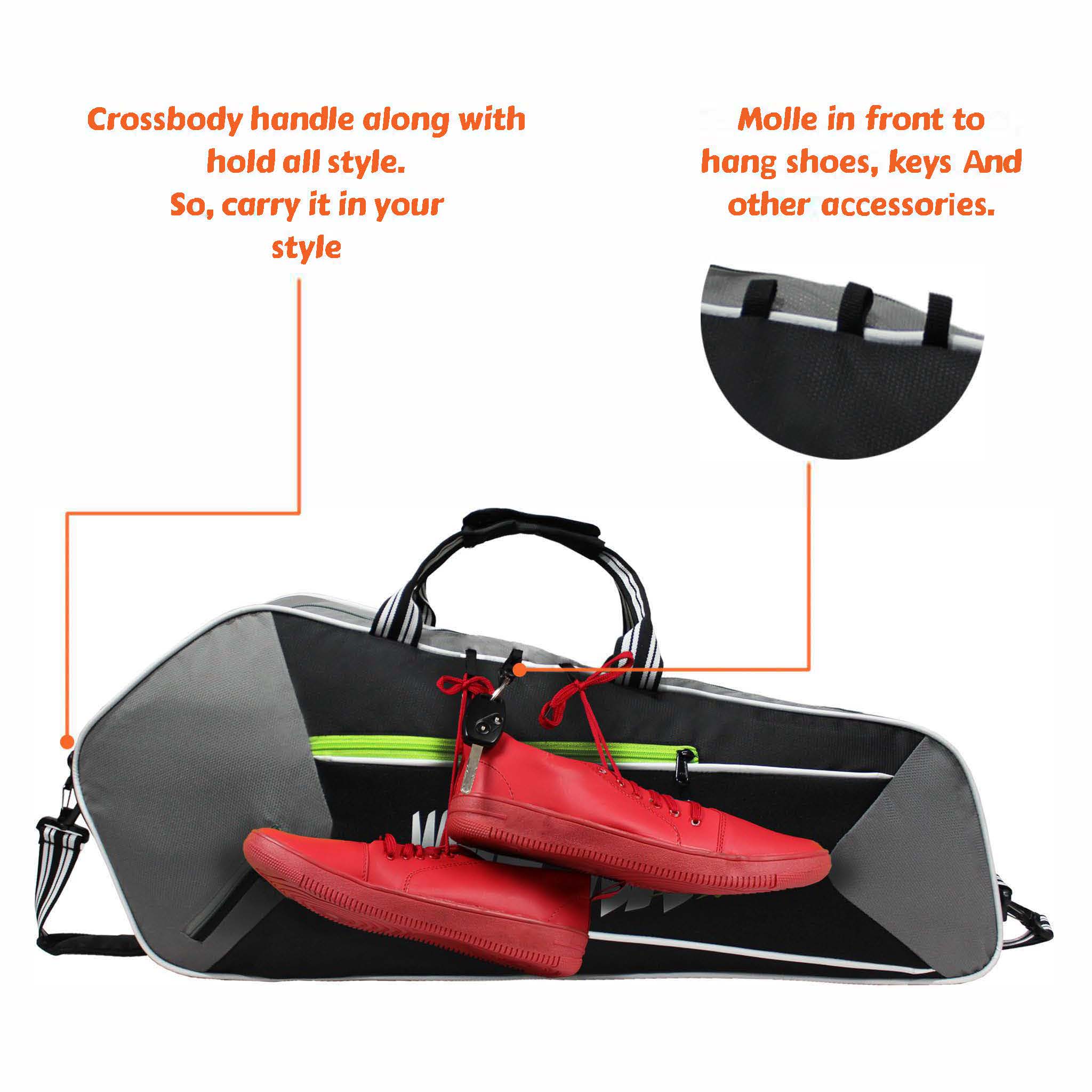 Break Point Black Grey Unisex Lightweight Stylish Tennis Badminton Squash Shuttle Equipment Kit Bag Cover | Water Bottle & Mobile Pocket |Rackets Tennis-4 Squash-4 Badminton-8