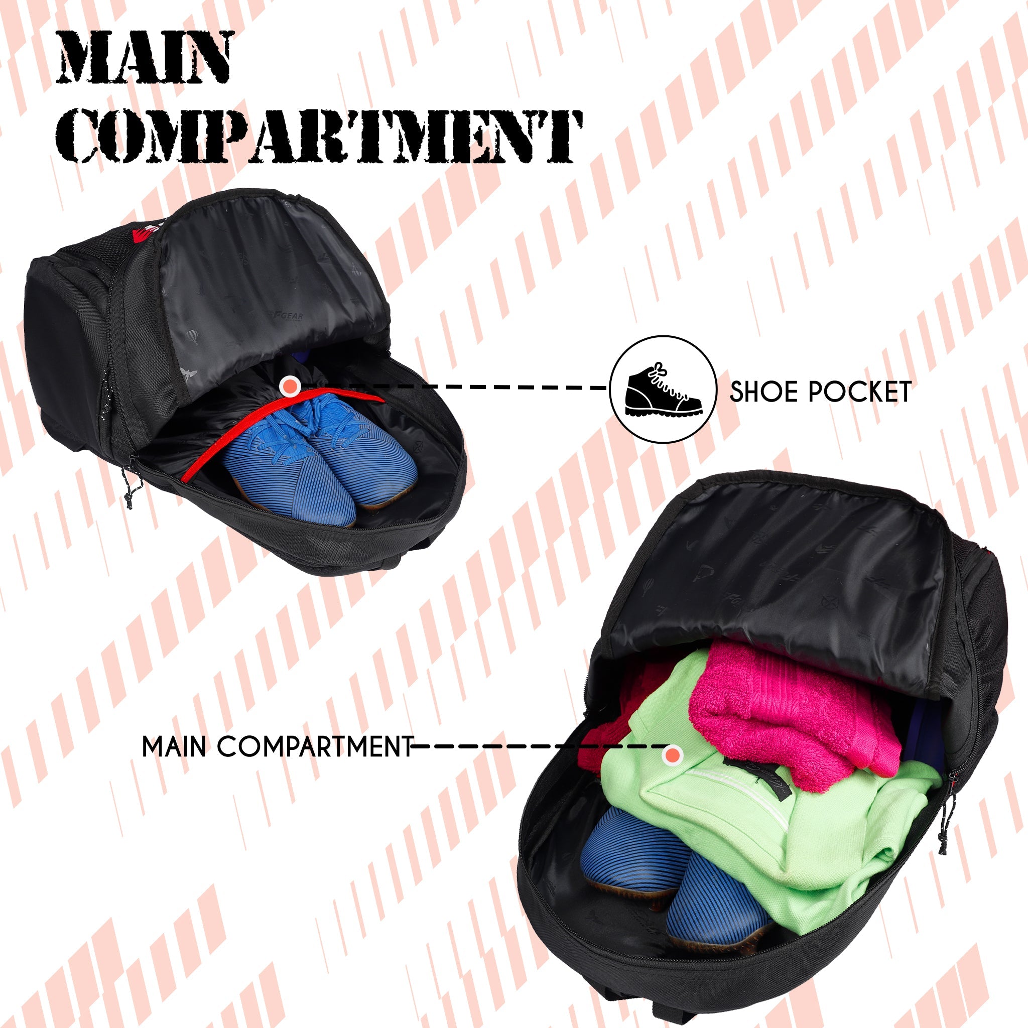 Thunderbolt 28L Red |Football Basketball Volleyball Equipment Backpack Bag|Kit Bag|Soccer Bag|Boys Kids Adult Men|Mesh Shoe or Ball Pocket|Bottle Holder| Easy Access Pocket