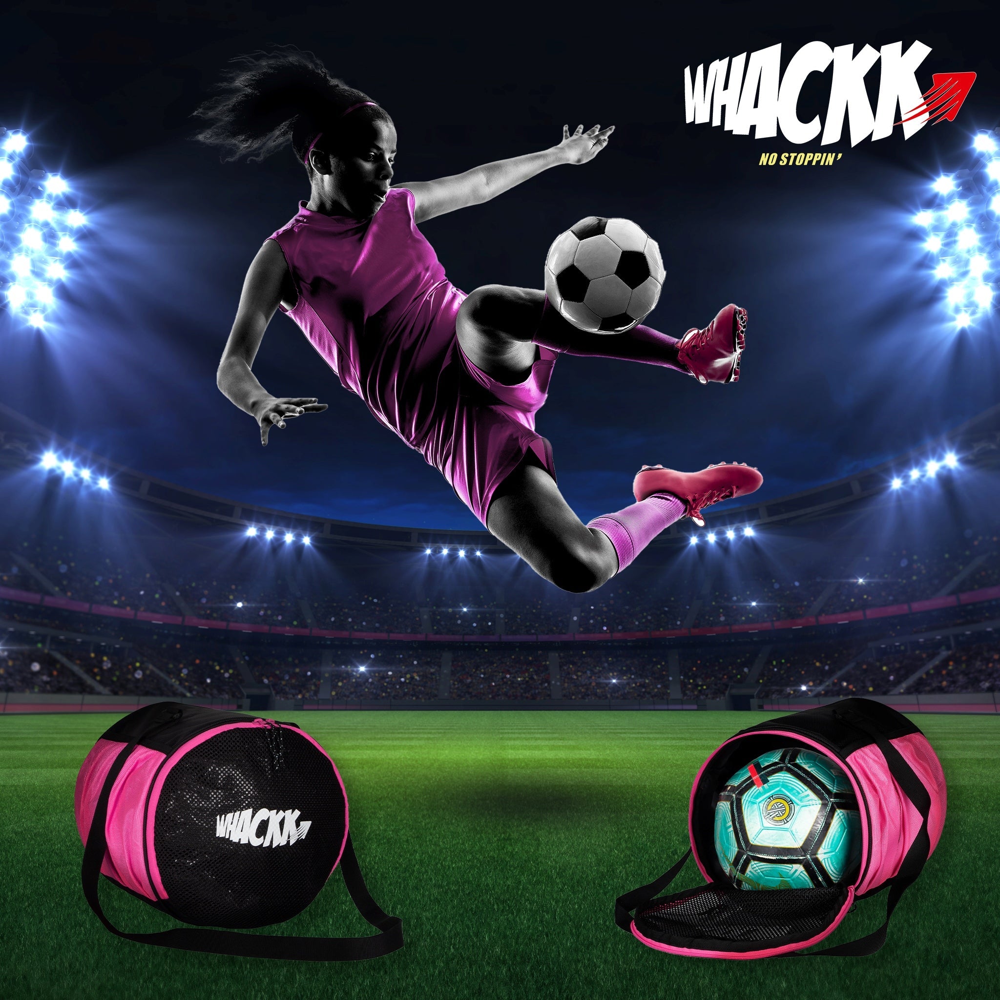 Kick Soccer Pink Black Football Equipment Bags|Basketball Volleyball Bags |Adjustable Strap Backpack |Easy Access Pocket Mesh Bottle Holders | Ball Bag |Kitbag |Bag