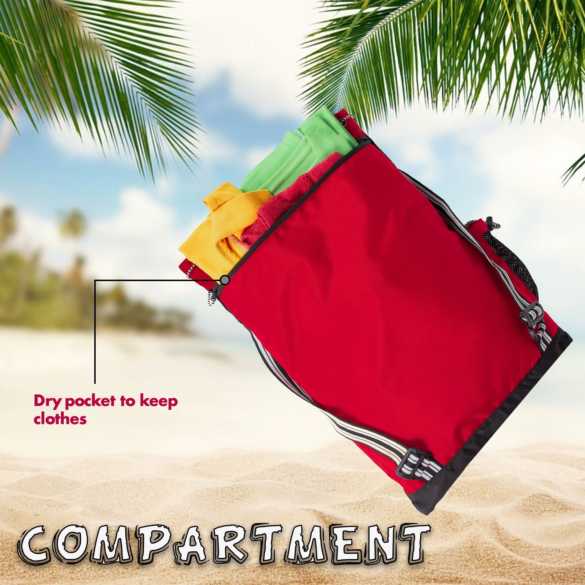 Aqua Red Black Unisex Swimming Equipment Bag|Water Sports|Dry Bags|Wet Pocket|Accessories|Beach Bag|Storage Swim Gym Gears|Drawstring Backpack|Netball Backpack|Pocket for Cap and Goggles