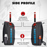 Batsman Grey Red Cricket|Cricket Kit Bag Backpack |Juniour & Youth Kitbag |Player Edition 2 Bat Pockets Shoe Pocket |Big Main Comp. Fits 15.5 inch Leg Pad|2 Bottle Holders