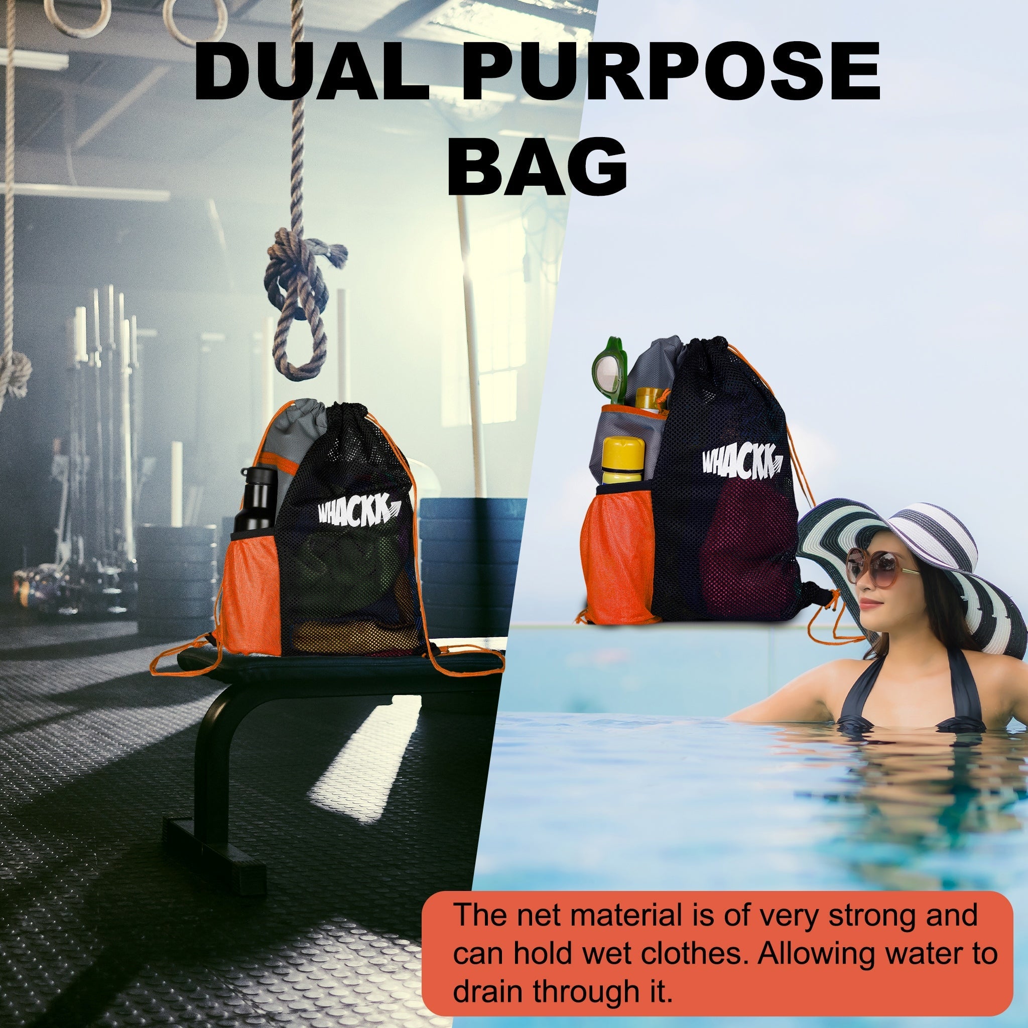 Joss Orange 9L|Sports Bag|Swimming Equipment Bags|Netball Bags|Dry Bags|Drawstring Bag for Shoes & Clothes|Sports Gear|Accessory Pocket |Gym Bag |Tuition Bag|1 Bottle Holder