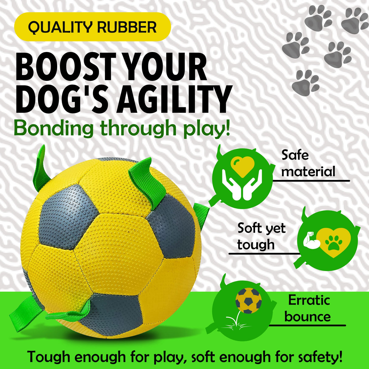 Synco Dog Football with Green Holding loops (Yellow) | size-3