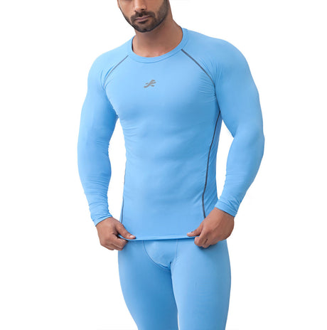 Nylon Compression Tshirt Full Sleeve Tights For Men (Sky Blue)