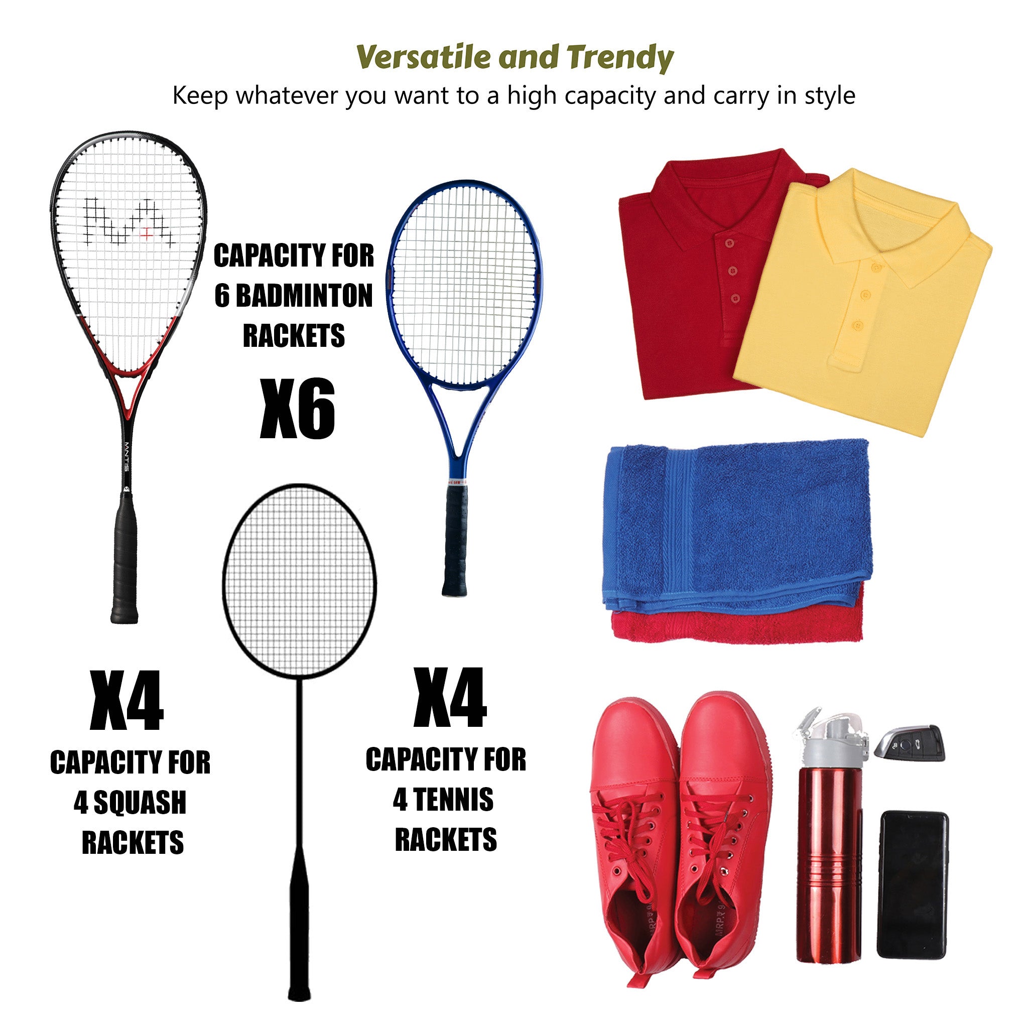 Smash 37L Black | Unisex Lightwieght Tennis Badminton Squash Equipment Cover Kit Bag Shoe Pocket | Air Ventilated Pocket for Wet Clothes | 4T 6B Racket | Backpack & Duffel