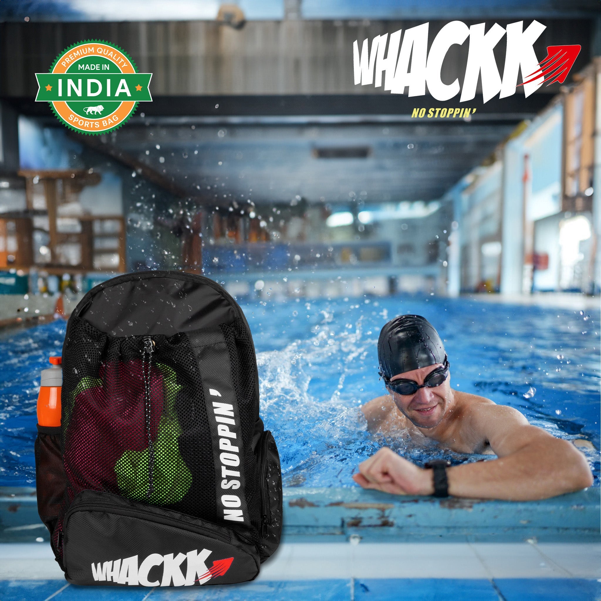 Dolphin Black 26L Unisex Swimming Gym Equipment Backpack |Diving Surfing Sports Bag|Separate Wet Dry Compart|Pocket for Cap & Goggles|Lightweight|Water Resistant|for Men Women