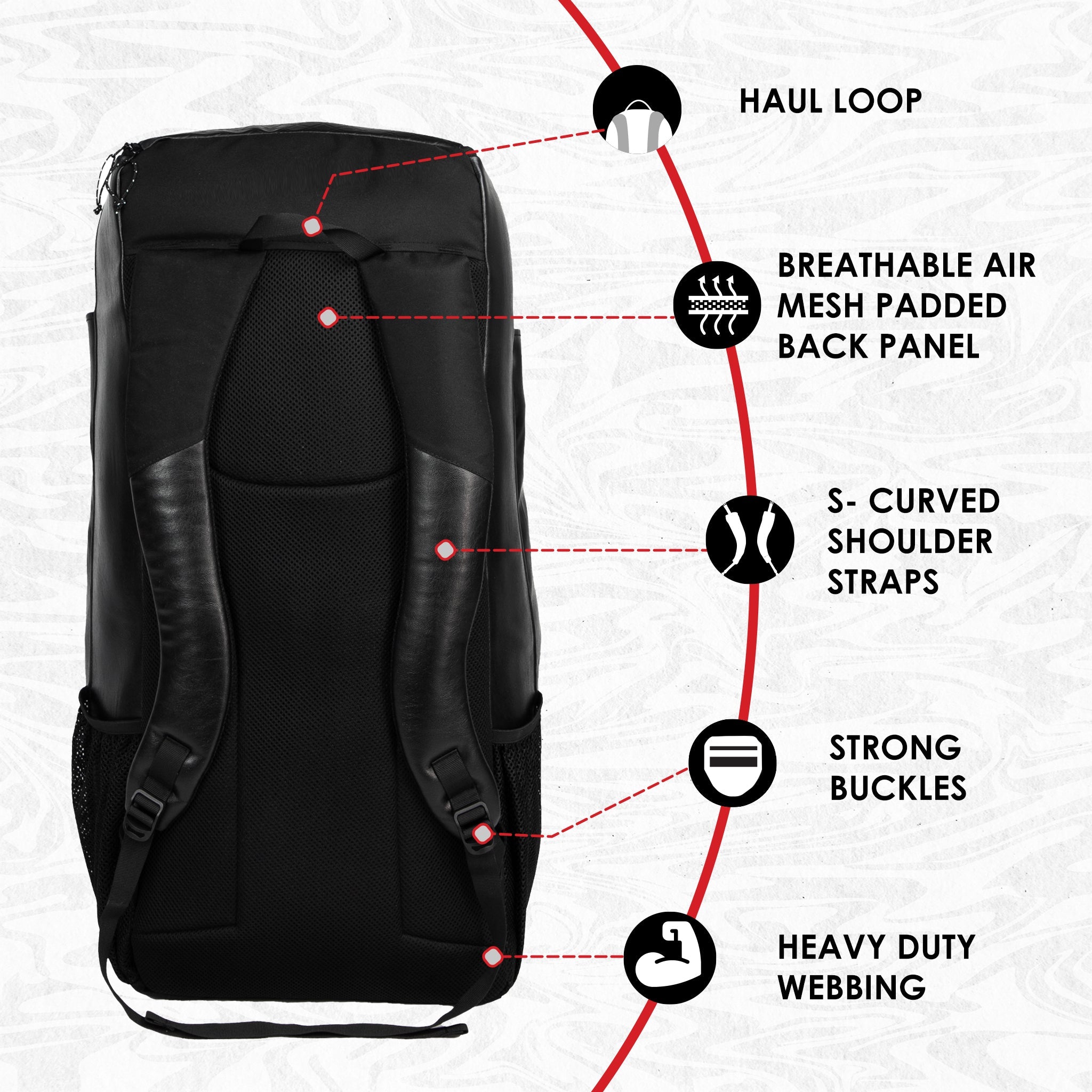 Lara Blk 72L | Premium Artificial Vegan Faux Leather Cricket Backpack|KitBag|Adult Size|2 Bat Pocket|Shoe/Helmet Pocket|Fit 18" Leg Pad 2 Bottle Holder|Easy Access|Player Senior,Black