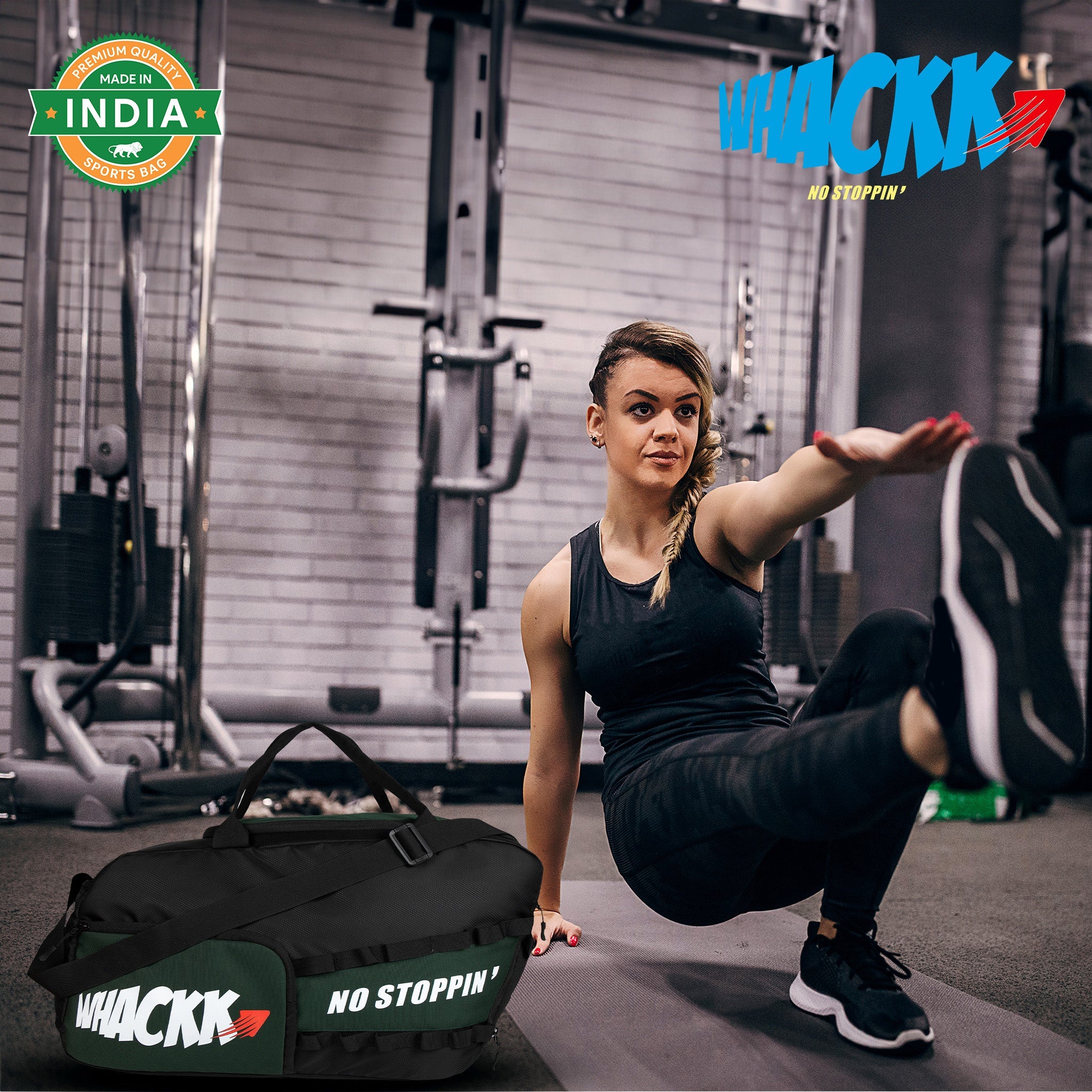 Arnold 40L Green Black |Gym Fitness Sports Workout Training Sports Travel Duffle Bag with Separate Shoe Pocket | Wet Dry Pocket | Multipurpose |Unisex | Lightweight | Kitbag |for Men Women