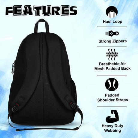 Thunderbolt 28L Blue Printed |Football Basketball Volleyball Equipment Backpack Bag|Kit Bag|Soccer Bag|Boys Kids Adult Men|Mesh Shoe or Ball Pocket|Bottle Holder| Easy Access Pocket