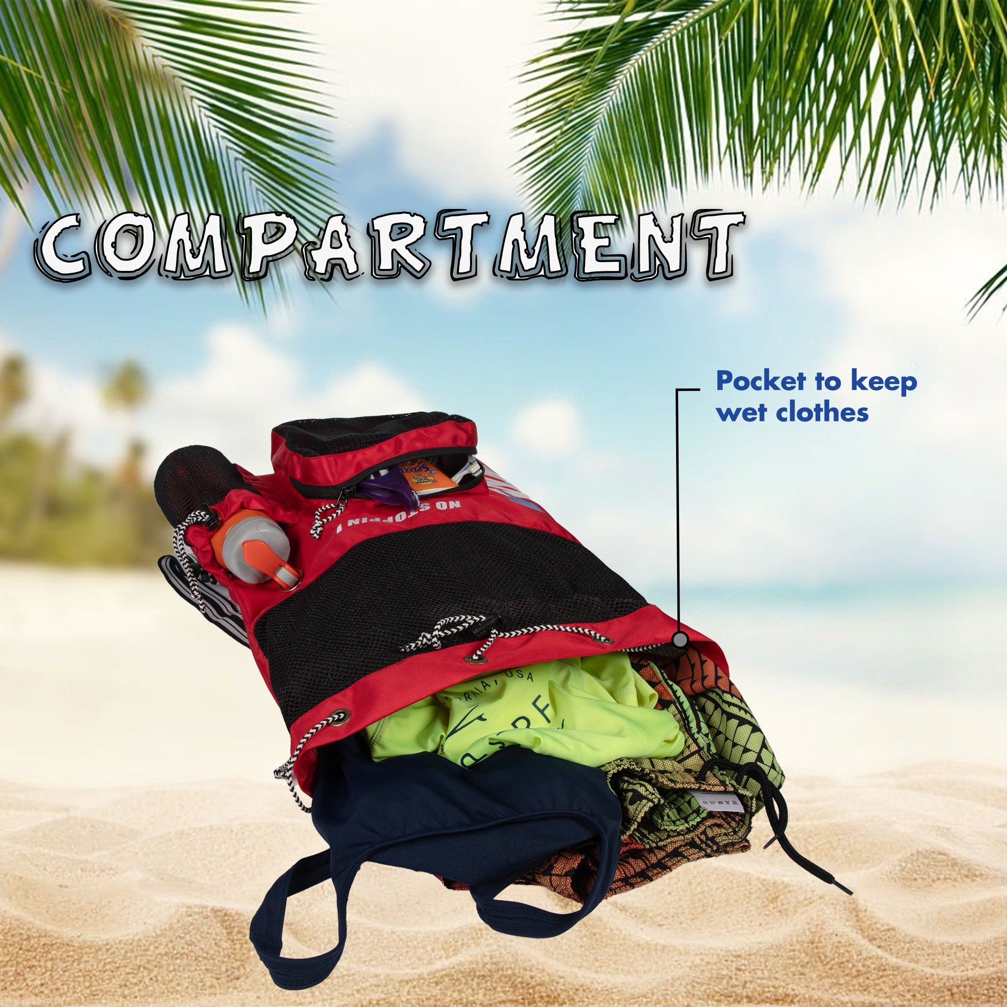 Aqua Red Black Unisex Swimming Equipment Bag|Water Sports|Dry Bags|Wet Pocket|Accessories|Beach Bag|Storage Swim Gym Gears|Drawstring Backpack|Netball Backpack|Pocket for Cap and Goggles