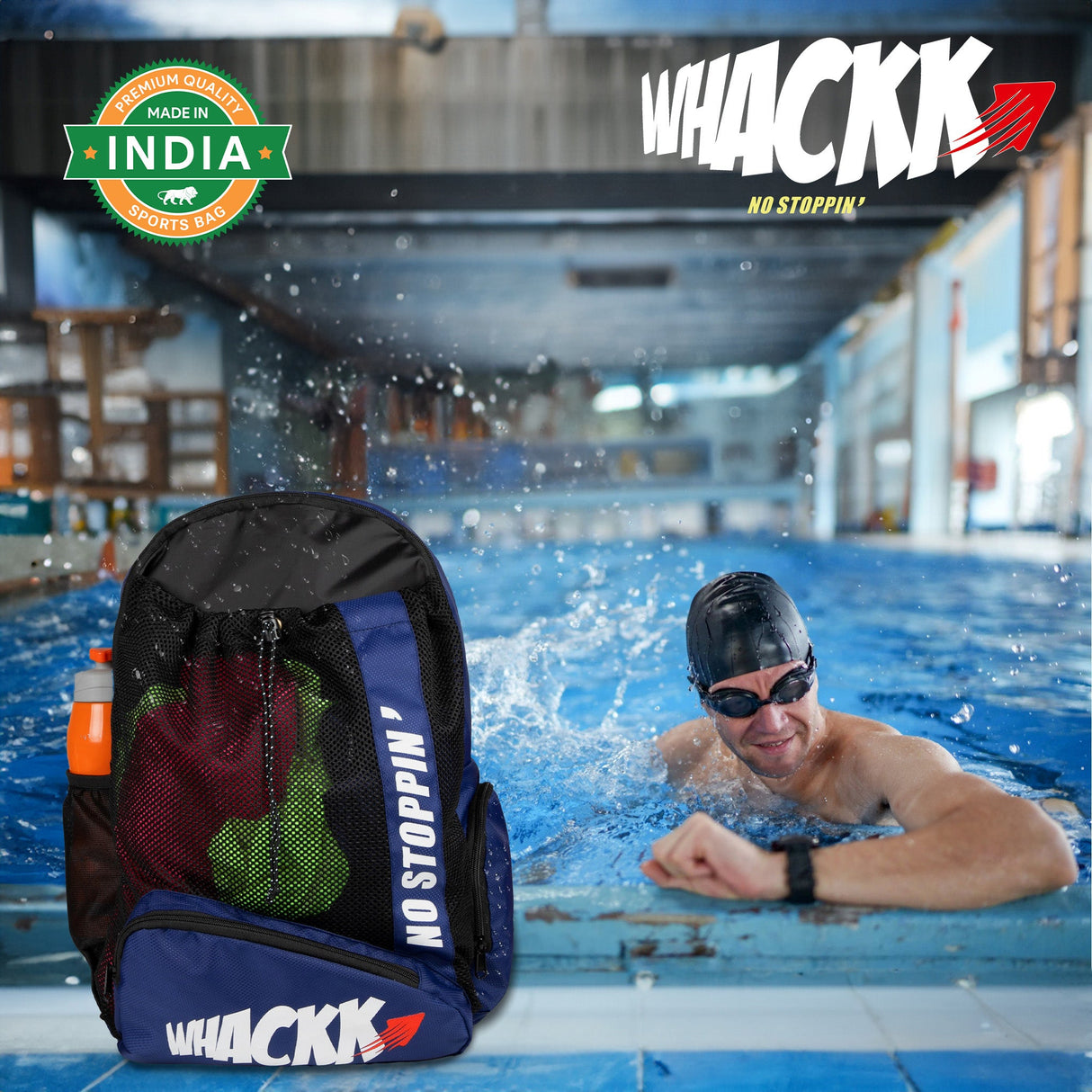 Dolphin Navy Black 26L Unisex Swimming Gym Equipment Backpack |Diving Surfing Sports Bag|Separate Wet Dry Compart|Pocket for Cap & Goggles|Lightweight|Water Resistant|for Men Women