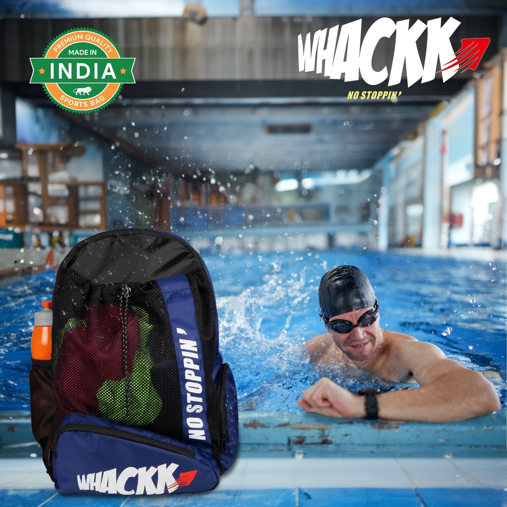 Dolphin Navy Black 26L Unisex Swimming Gym Equipment Backpack |Diving Surfing Sports Bag|Separate Wet Dry Compart|Pocket for Cap & Goggles|Lightweight|Water Resistant|for Men Women