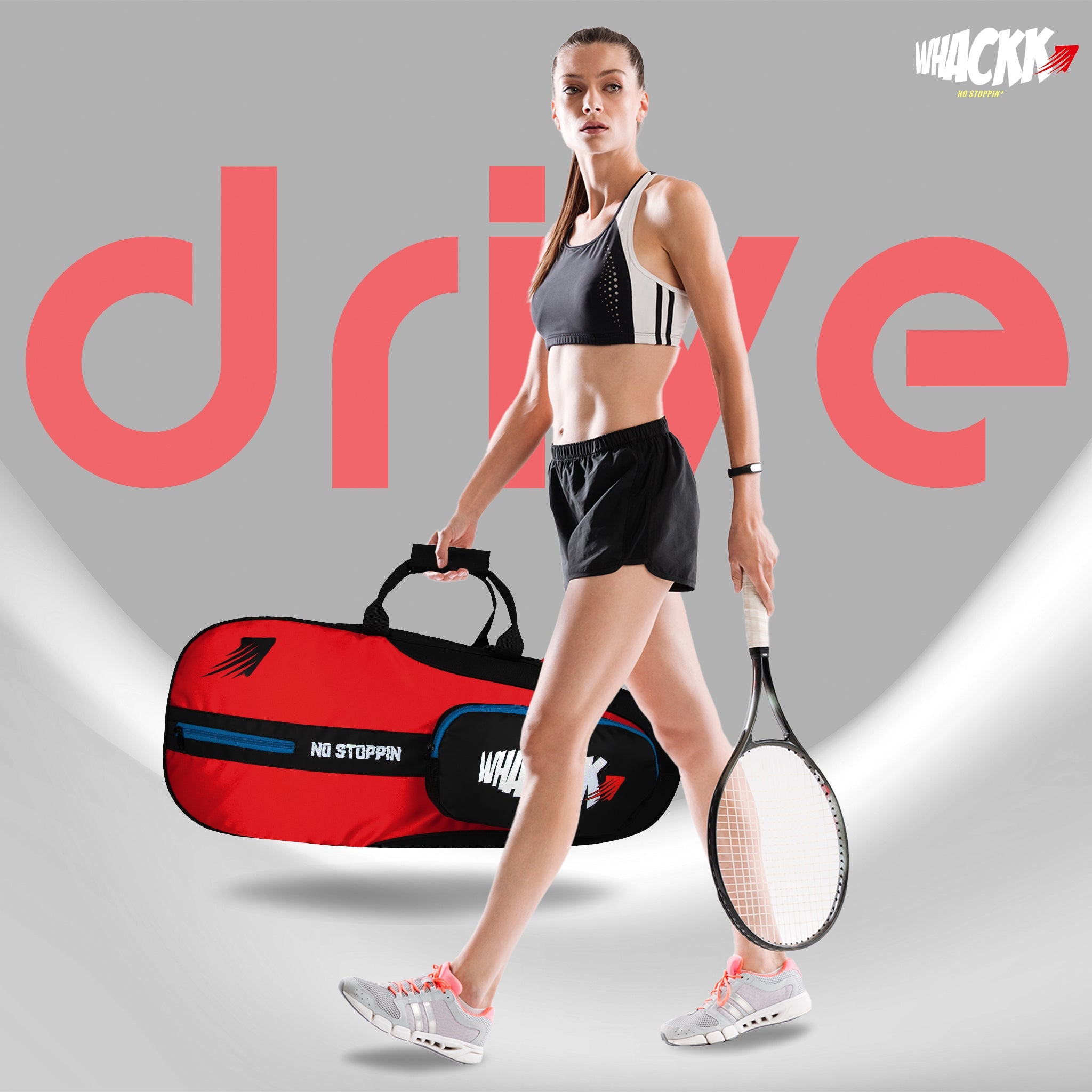 Drive Red Black | Unisex Lightwieght Tennis Badminton Squash Equipment Cover Kit Bag Shoe Pocket | Air Ventilated Pocket for Wet Clothes | 4T 6B Racket | Backpack & Duffel