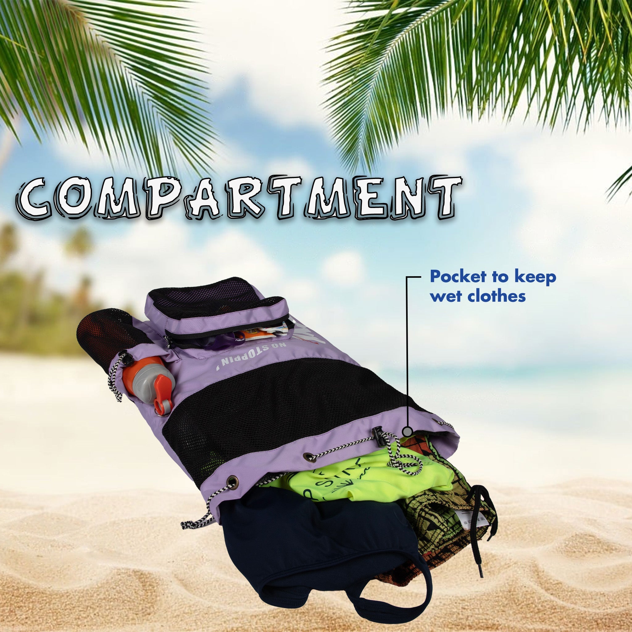 Aqua Lavender Unisex Swimming Bag |Water Sports |Dry Bags |Wet Pocket |Accessories |Beach Bag |Storage Swim Gym Gears |Drawstring Backpack |Netball Backpack | Pocket for Cap and Goggles